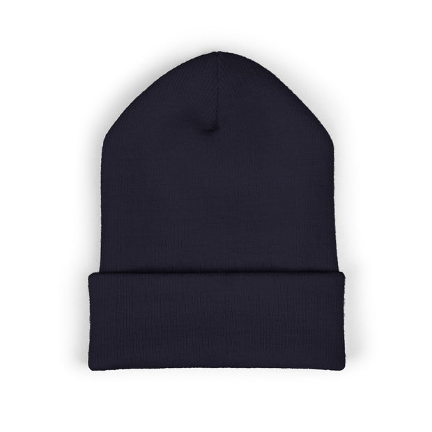 Ricky’s Rub Beanie – Classic Cuffed Winter Hat in blue with logo stitched on the front.