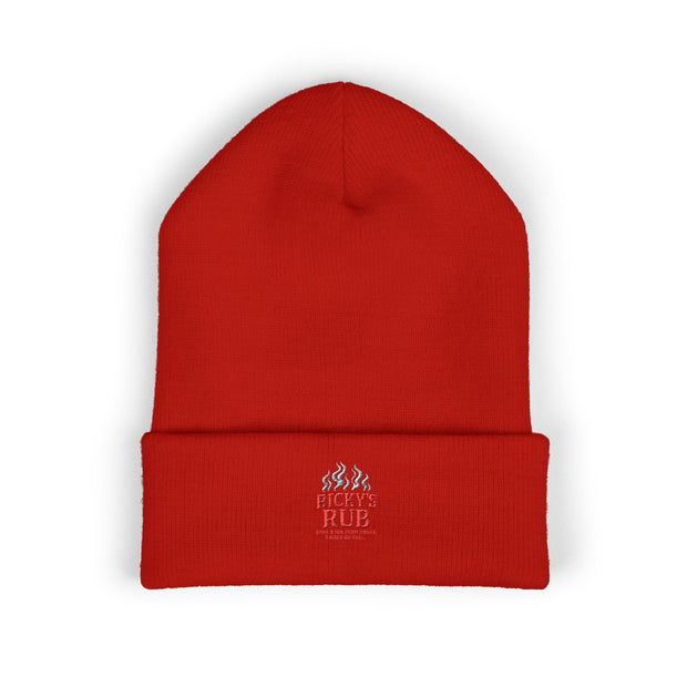 Ricky’s Rub Beanie – Classic Cuffed Winter Hat in blue with logo stitched on the front.