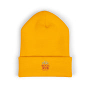 Ricky’s Rub Beanie – Classic Cuffed Winter Hat in vibrant yellow with stitched logo for warmth and style.