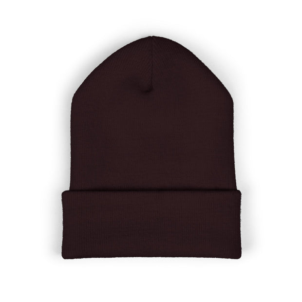 Ricky’s Rub Beanie – Classic Cuffed Winter Hat in blue with logo stitched on the front.