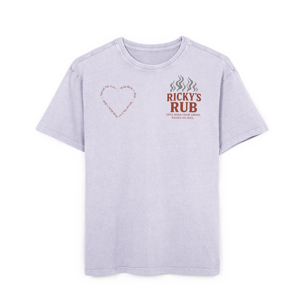 “BBQ Oversized T-Shirt for Men – acid-wash grill lover tee with Ricky’s Rub logo”