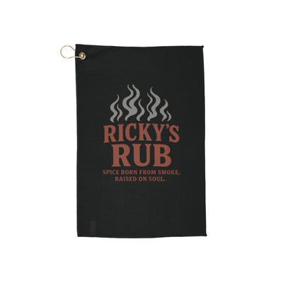 “Microfiber Sports Towel – quick-dry towel with grommet clip Ricky’s Rub edition”