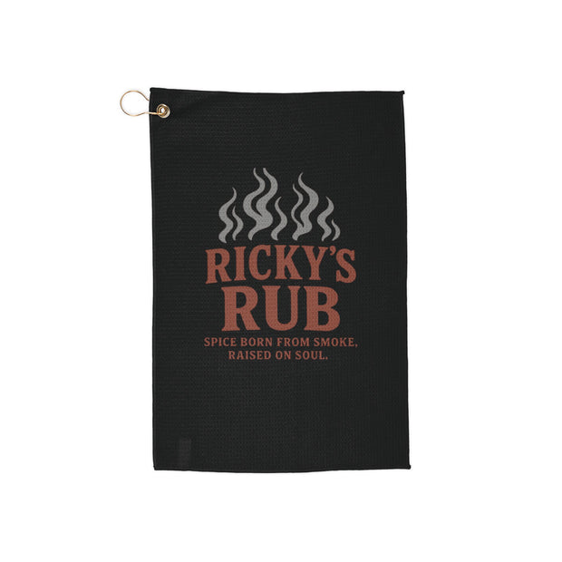 “Microfiber Sports Towel – quick-dry towel with grommet clip Ricky’s Rub edition”