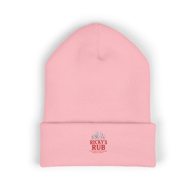 Ricky’s Rub Beanie – Classic Cuffed Winter Hat in blue with logo stitched on the front.