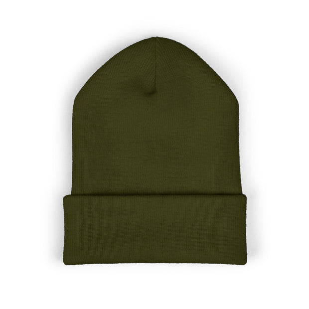Ricky’s Rub Beanie – Classic Cuffed Winter Hat in blue with logo stitched on the front.