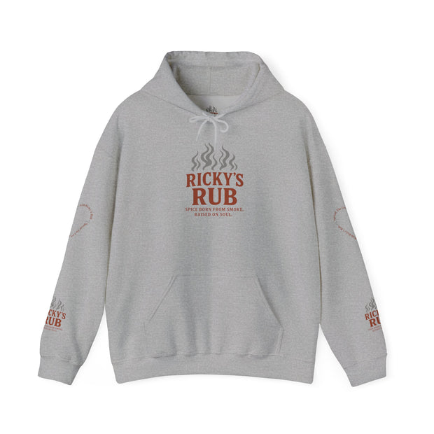 “BBQ Hoodie – unisex grill master sweatshirt with Ricky’s Rub logo”