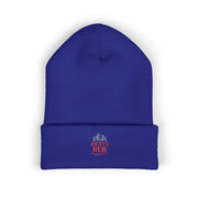 Ricky’s Rub Beanie – Classic Cuffed Winter Hat in blue with logo stitched on the front.