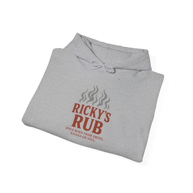 “BBQ Hoodie – unisex grill master sweatshirt with Ricky’s Rub logo”