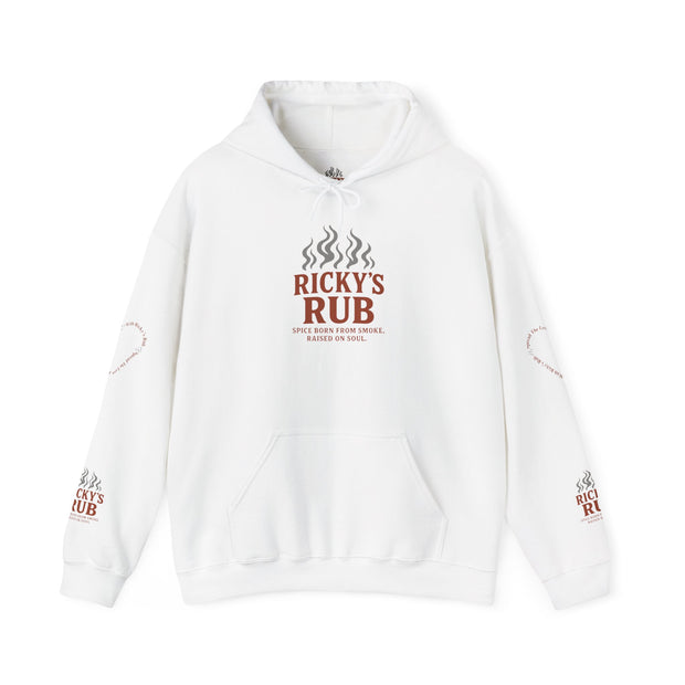 “BBQ Hoodie – unisex grill master sweatshirt with Ricky’s Rub logo”