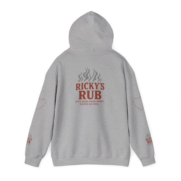 “BBQ Hoodie – unisex grill master sweatshirt with Ricky’s Rub logo”