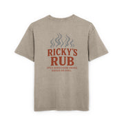 “BBQ Oversized T-Shirt for Men – acid-wash grill lover tee with Ricky’s Rub logo”