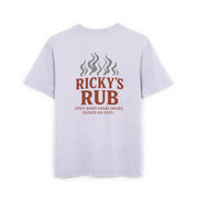 “BBQ Oversized T-Shirt for Men – acid-wash grill lover tee with Ricky’s Rub logo”