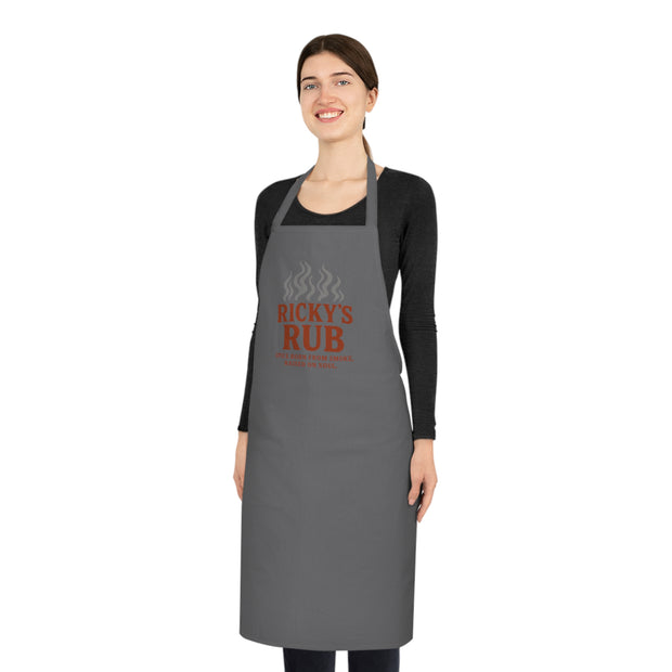 “Cotton BBQ Apron – 100% cotton grilling apron by Ricky’s Rub for pitmasters”