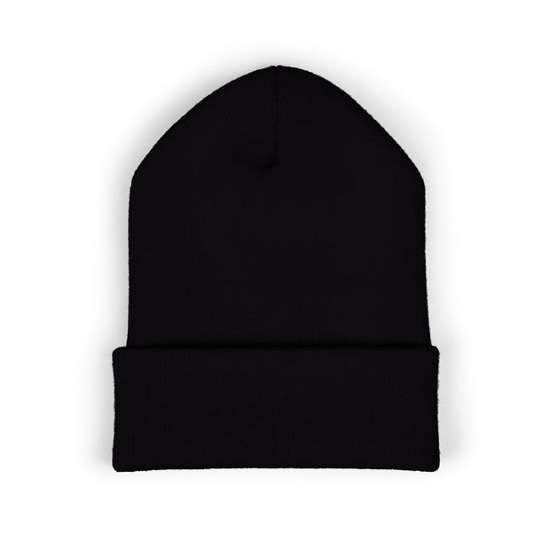 Ricky’s Rub Beanie – Classic Cuffed Winter Hat in blue with logo stitched on the front.