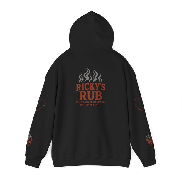 “BBQ Hoodie – unisex grill master sweatshirt with Ricky’s Rub logo”