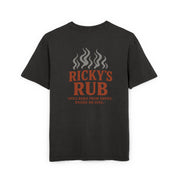 “BBQ Oversized T-Shirt for Men – acid-wash grill lover tee with Ricky’s Rub logo”