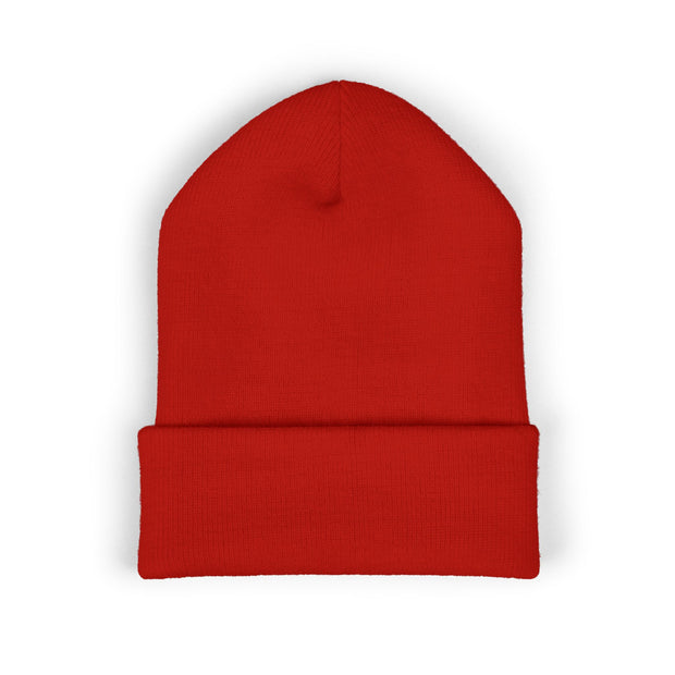 Ricky’s Rub Beanie – Classic Cuffed Winter Hat in blue with logo stitched on the front.