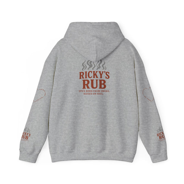 “BBQ Hoodie – unisex grill master sweatshirt with Ricky’s Rub logo”