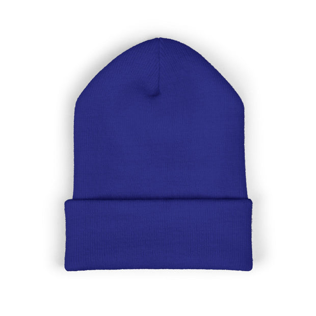 Ricky’s Rub Beanie – Classic Cuffed Winter Hat in blue with logo stitched on the front.