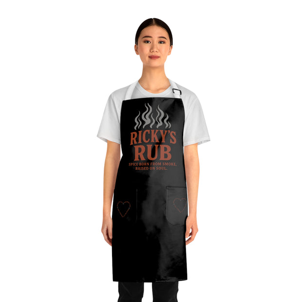 “BBQ Cooking Apron – chef’s apron with pockets featuring Spread the Love with Ricky’s Rub design”