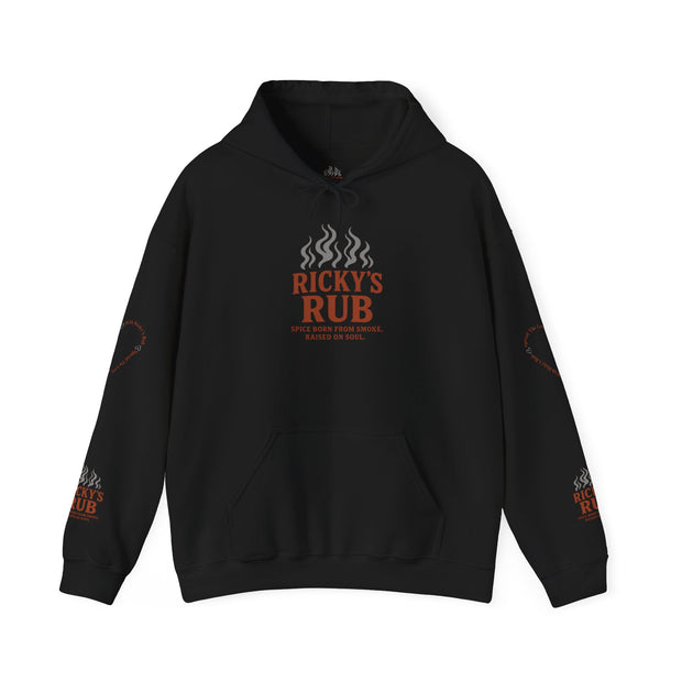“BBQ Hoodie – unisex grill master sweatshirt with Ricky’s Rub logo”
