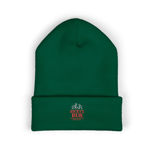 Ricky’s Rub Beanie – Classic Cuffed Winter Hat in green with stitched logo, perfect for staying warm.